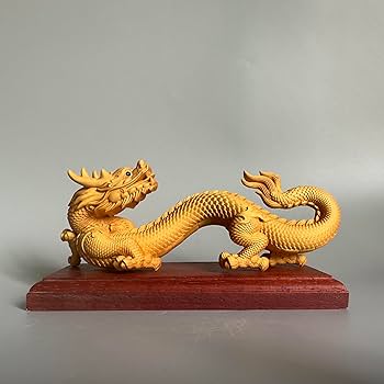 Amazon.co.jp: 黄楊木の彫刻干支の竜の置物の木製の木の彫刻竜騰